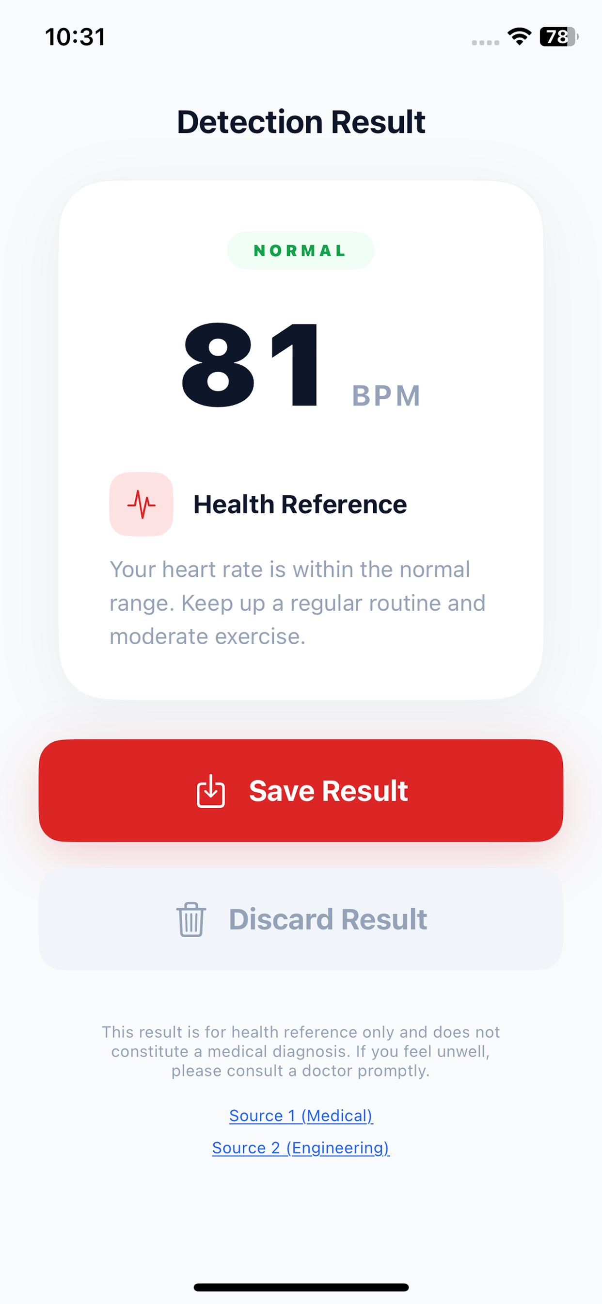 EasyHealth Result Screen